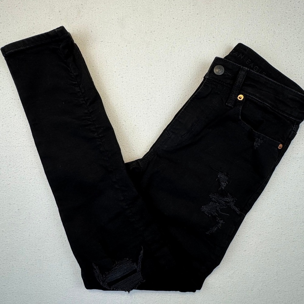 American Eagle Jeans Mens 28x32 Black Athletic Skinny Airflex+ Distressed Ripped